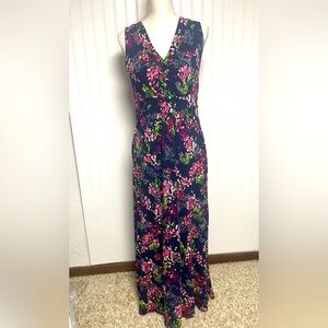 Lands End Navy Floral Maxi Dress Women’s Medium